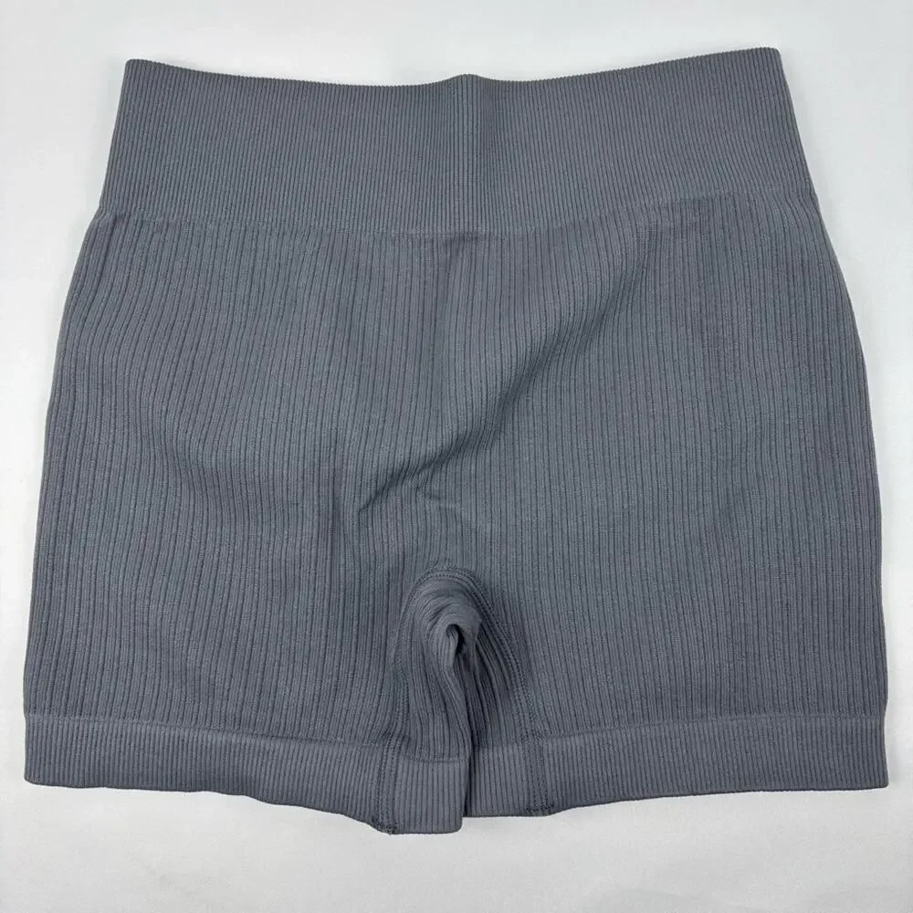 Ribbed Bike Shorts in Dark Gray with butt lifter Gym Active Yoga Workout, Small